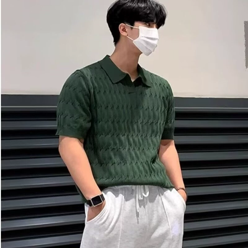 Летняя мужская трикотажная рубашка Поло с короткими рукавами Корейская версия тонкая тонкая шелковая досуговая футболка с полрукавом с лацканом