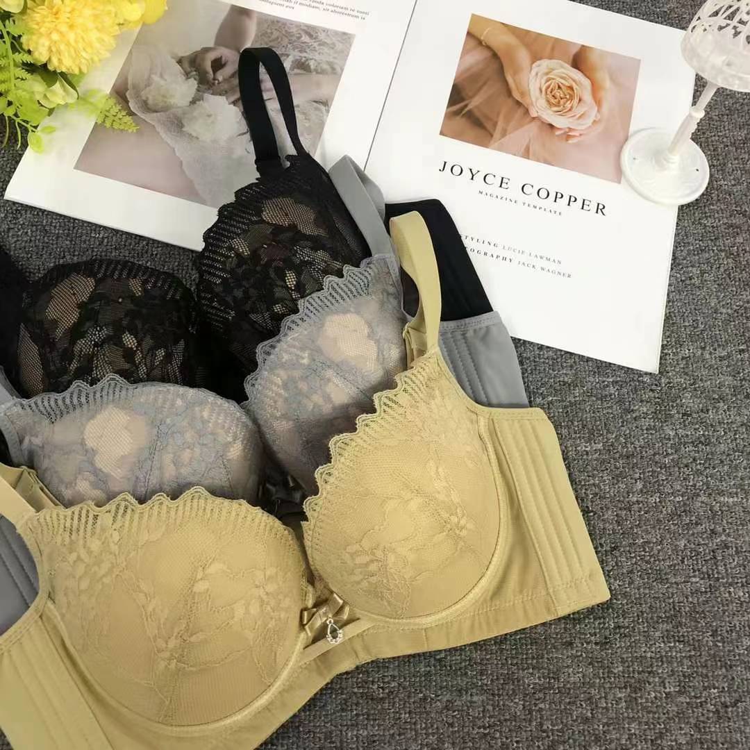 Nuevo sujetador de alta calidad de moda de encaje jacquard transpirable y cómodo ajuste lateral de pecho de botón múltiple ropa interior mujer