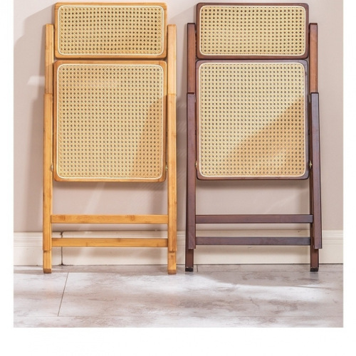 Woven rattan chair household foldable chair folding bamboo solid wood stool leisure backrest dining chair Nordic solid wood eating factory