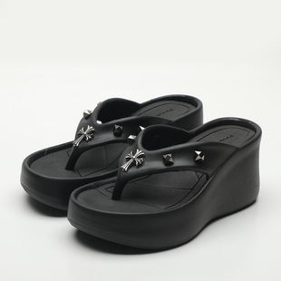 High-heeled flip-flops women's summer outer wear 2024 new non-slip thick-soled fashion heightened punk style slippers