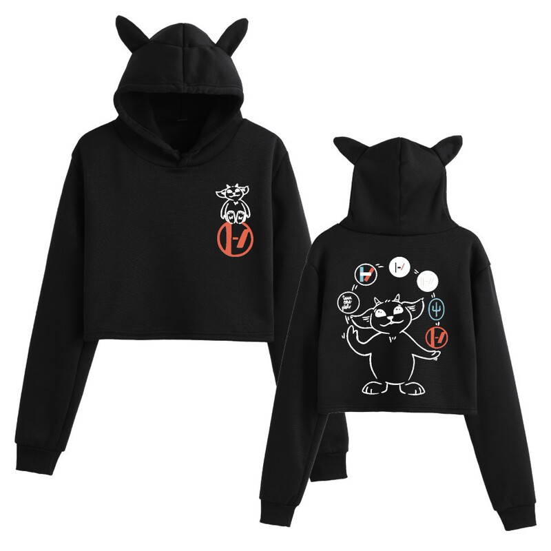 New Cross-Border Twenty One Pilots Twenty One Pilots Cat Ears Navel-Baring Women's Sweatshirt New Cross-Border Twenty One Pilots Twenty One Pilots Cat Ears Navel-Baring Women's Sweatshirt