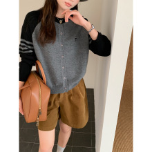 复古显瘦插肩针织衫开衫女秋冬洋气时尚减龄百搭卡通刺绣毛衣ZDG