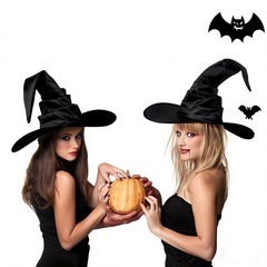 跨境爆款Hallowmas流苏帽  派对女巫帽黑色万圣节褶皱女巫蜘蛛帽