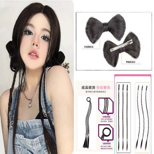 Y2K Glam Rocker Hair Clip with Ponytail Top Knot, Ancient Style Hanfu Hairpin with Wigs