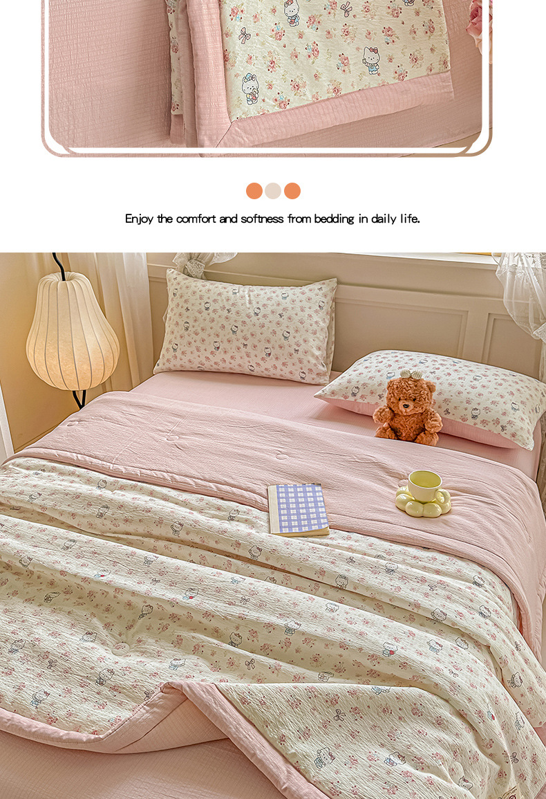 Class A Soybean Fiber Summer Quilt Set 4-Piece Summer Air Conditioning Quilt Baby Summer Cool Quilt Quilt Cover Student Dormitory Double-Layer Gauze Bedding Set 4