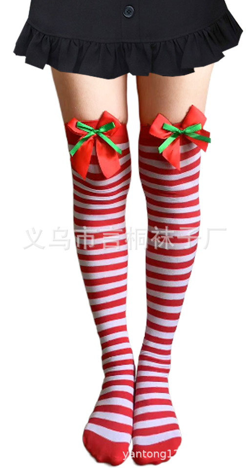 Medias de Navidad fabricantes transfronterizos en stock Medias de Halloween vacaciones vestir ropa accesorios rayas sobre la rodilla Calcetines