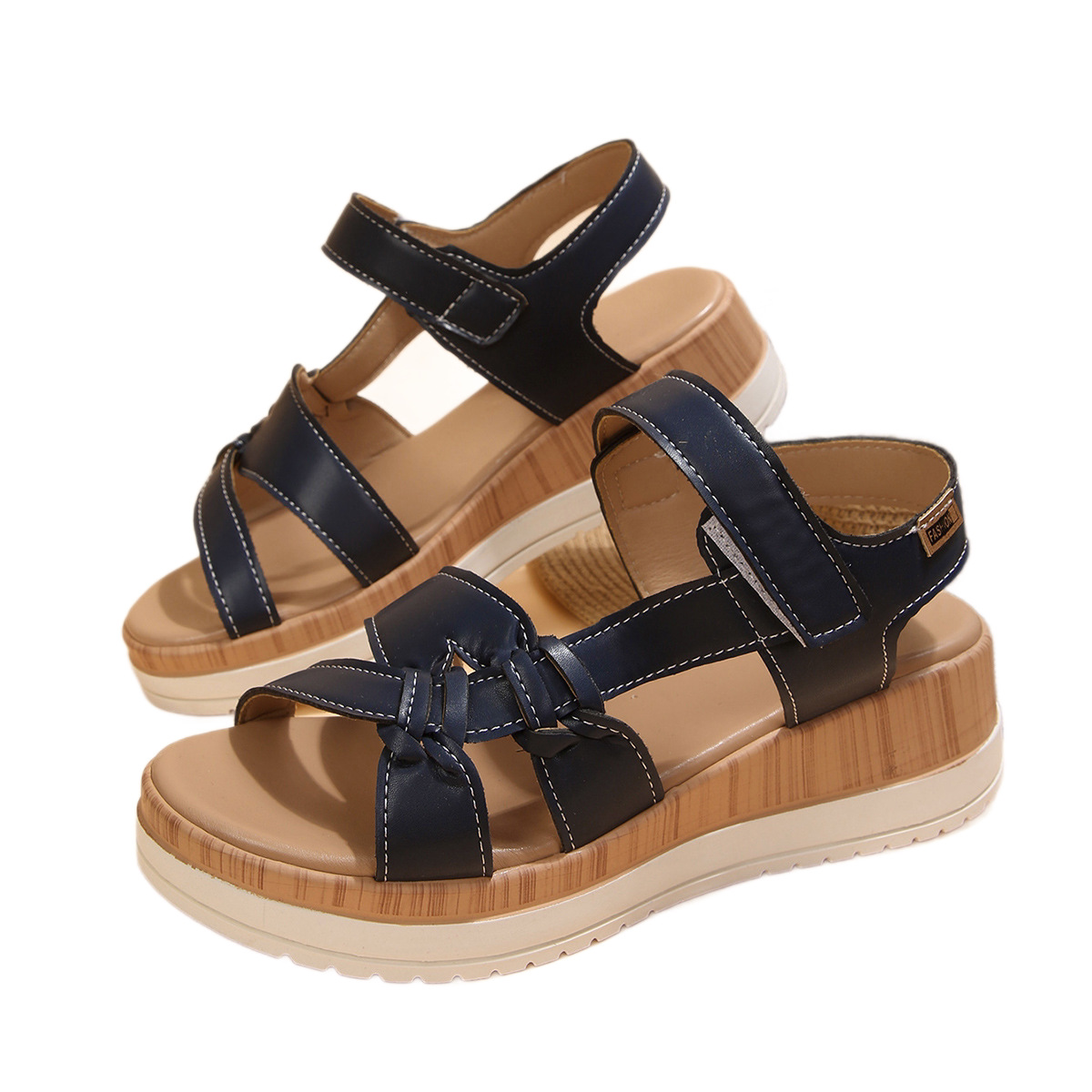 2026 Summer New Wedge Heel Sandals Women's Platform Velcro Cross Strap Roman Shoes Foreign Trade Large Size Comfortable Women's Shoes_voghion.com