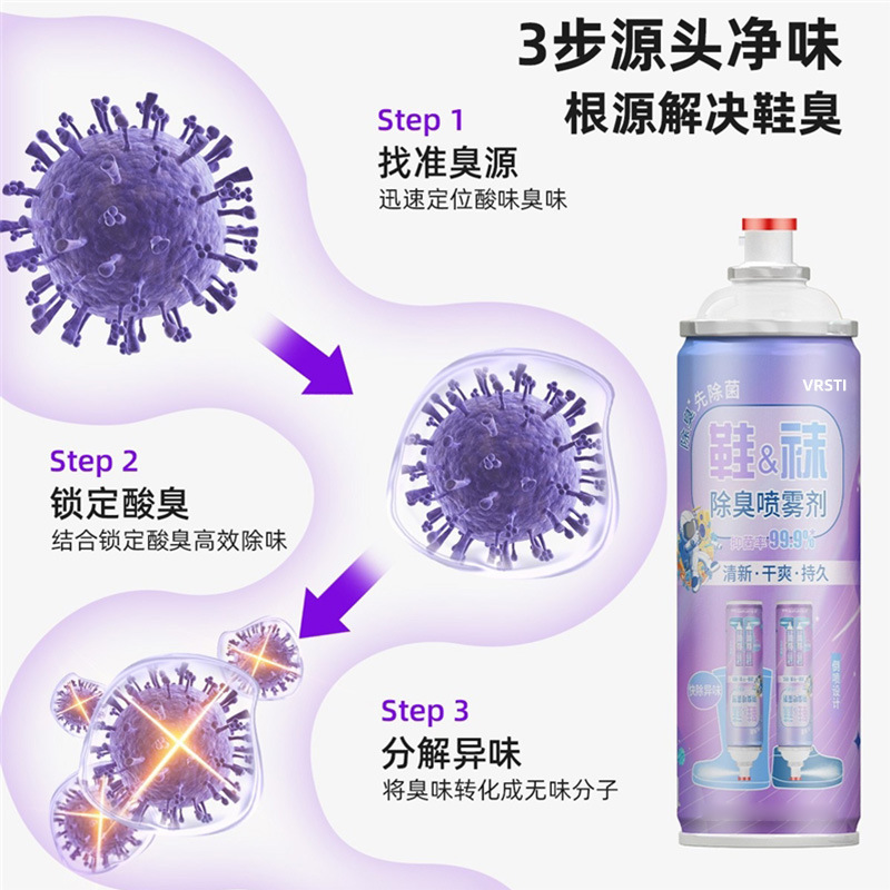 Vrsti Shoe and Sock Deodorizing Spray, Odor-Eliminating Shoes, Anti-Odor and Antibacterial Foot Fungus Spray, Supports One Piece per Order