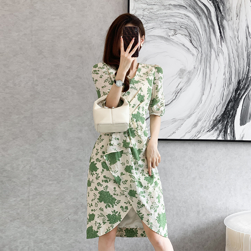 C8079 1090K VÁY ĐẦM LIỀN THÂN DÁNG DÀI NỮ DONTDN MÙA XUÂN THU ĐÔNG HỌA TIẾT HOA CỔ CHỮ V THỜI TRANG NỮ VẢI VOAN G03 SẢN PHẨM MỚI