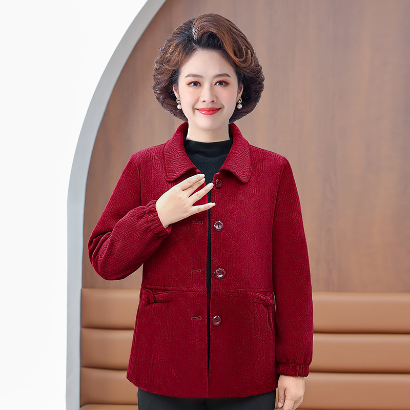 2025新款妈妈秋装外套休闲洋气中老年人女短款翻领春秋夹克衫上衣|undefined