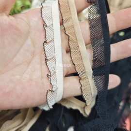 10米价有色差黑色咖色杏色1.5厘米网格弹力边花边娃衣大肠圈