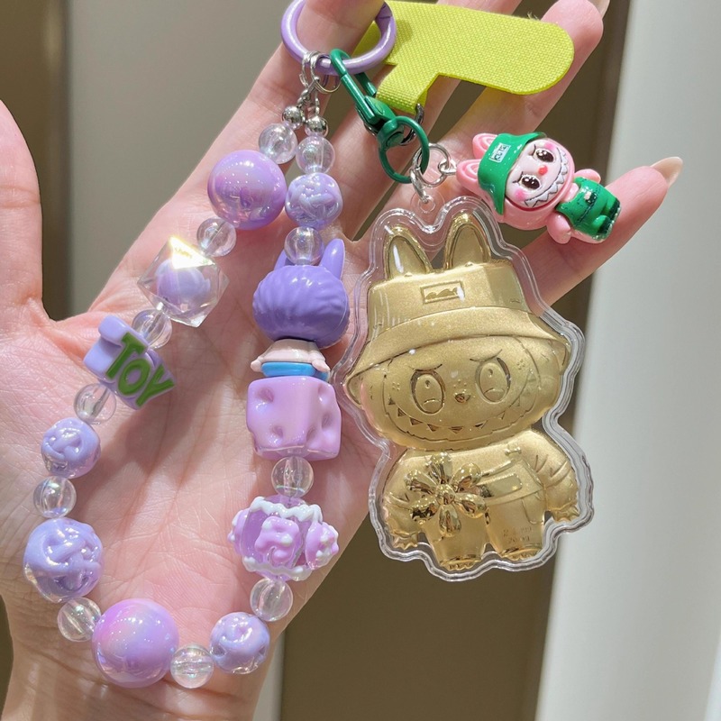 純金 20mg ラブブ クリスタルボール キーホルダー カード 携帯電話チェーン バッグ ペンダント ビーズ チェーン アクセサリー 誕生日ギフト|undefined