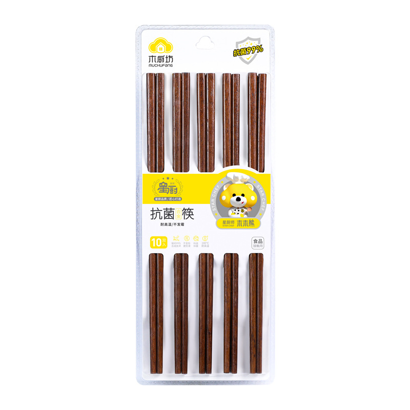 Palillos de cocina de madera en blíster, 10 pares con código de barras, especialmente para supermercados
