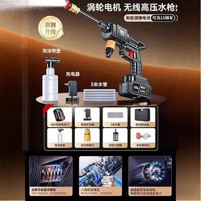 Multifunctional High-Pressure Car Wash Pump Water Gun, Wireless Car Wash Machine for Home Use, Lithium Battery Magic Tool, High-Efficiency Cleaning, Silent Operation (Portable car washer) - 48v-toolbox