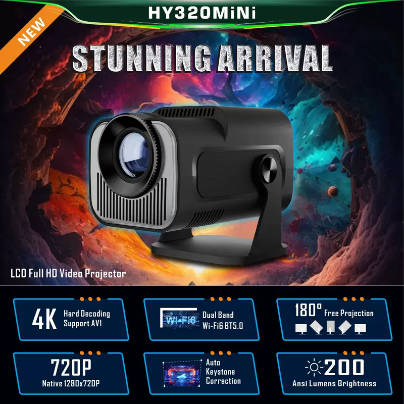 [外贸新款投影仪HY320mini便携家用投影机商务办公户外可用现货]