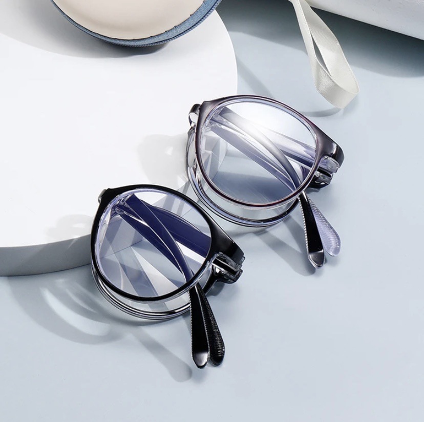 Espejos plegables cómodos y de moda Gafas de montura redonda anti-azul de alta definición Gafas de presbiterio ligeras portátiles y frescas de estilo literario
