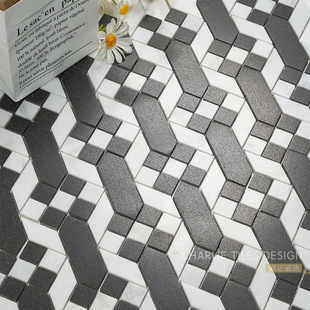 Scandinavian Retro Black and White Beige Natural Woven Stone Mosaic Bathroom Tiles Bathroom Kitchen Background Wall