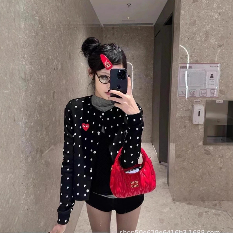 High-Quality Original川久波 Polka Dot Knit Cardigan for Women, Small Heart Fashion Versatile Autumn Top with a Sense of Design Jacket