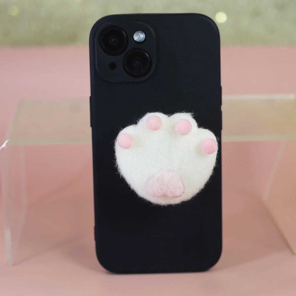 手机防尘塞爱毛绒猫爪可爱熊爪手机支架可伸缩懒人台式支架便携式