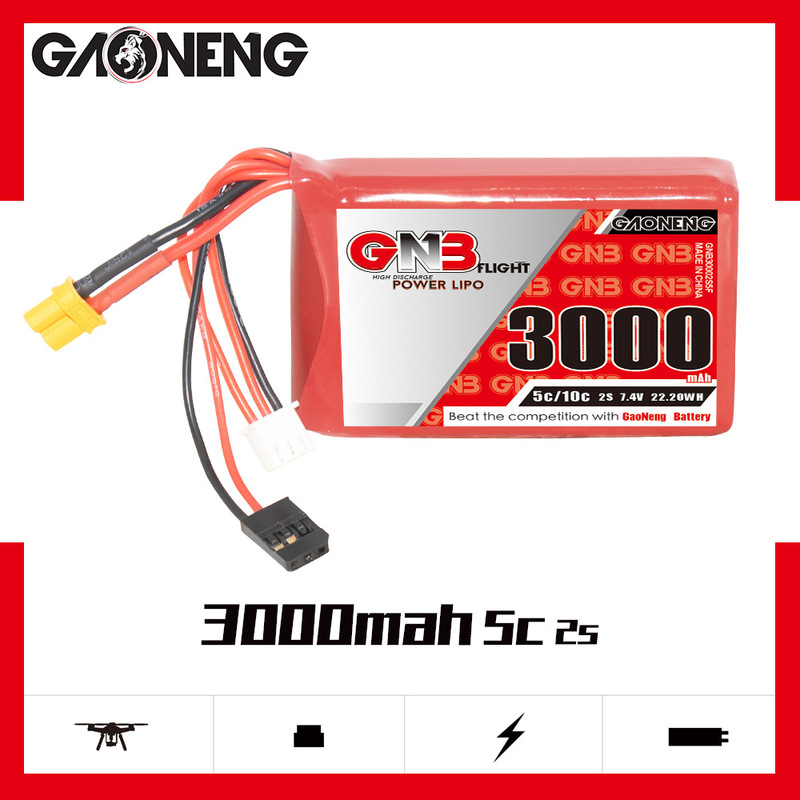 GNB High Energy 3000mAh 2S 7.4V 5C futabaT16IZ Remote Control Full CapaCity Lithium Battery LiPo