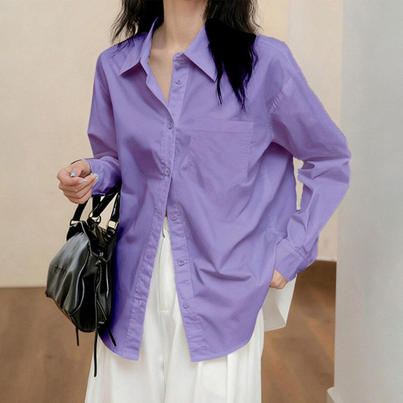 Pure Cotton Shirt Guangzhou Shisanxing Women's Clothing 2026 New Spring and Autumn Taro Purple Gentle and Intellectual Style Top