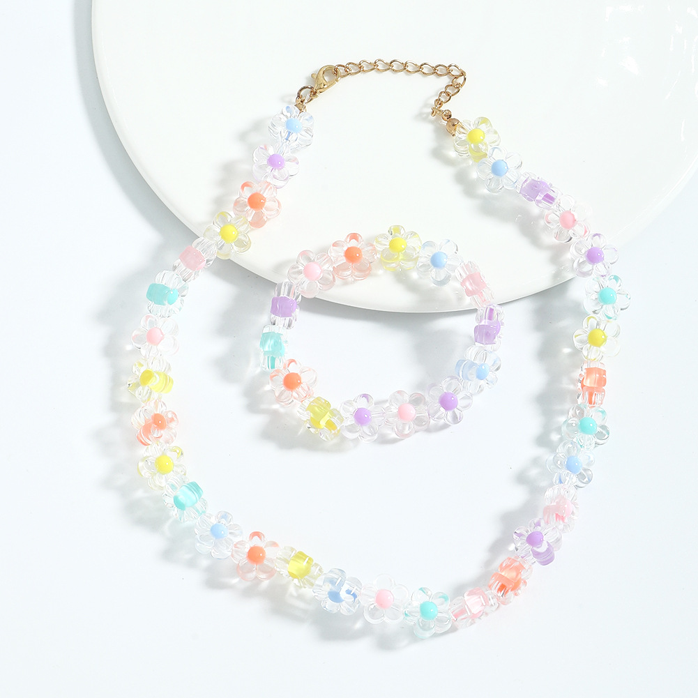 Fashion Colored Flower Bead Elastic Rope Bracelet Earrings Set Wholesale Nihaojewelry display picture 11