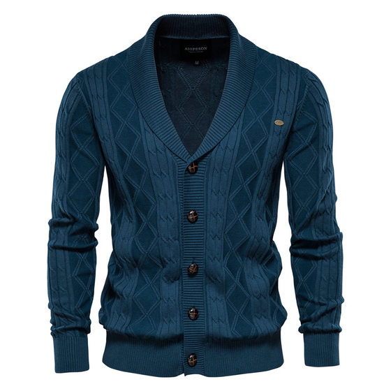 Cardigan Men's V-neck Long-sleeved Sweater Men's Foreign Trade Men's Thickened Sweater Trendy Men's Knitted Cardigan Jacket Japanese Style