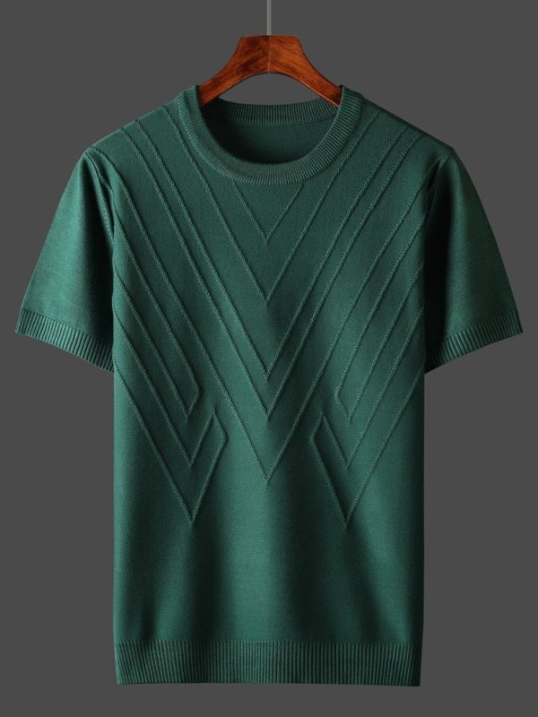 [Liquidación] Suéter de manga corta de verano de comercio exterior transfronterizo Top de punto simple de cuello redondo de color sólido para hombre