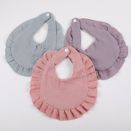 INS European and American Baby Ruffle Gauze Bib Bubble Gauze All Cotton Infant Bib Double-layered Crepe Bib