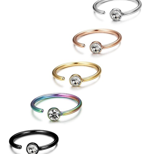 Cross-border E-commerce Supply Source Human Piercing C-Shaped Stainless Steel Water Drill Nose Ring with Diamond Inlay Nose Pin Fake Nose Ring Accessory