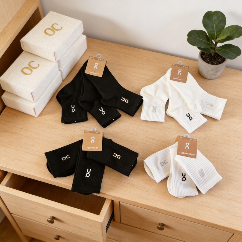 New on Socks 3-Pack Unisex Sports Socks Solid Color Black and White Trendy Socks Mid-High Fashion Embroidered Casual Cotton Socks