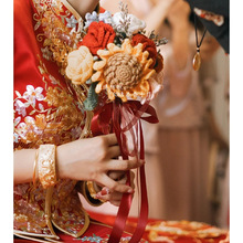 diy手工编织花束新娘手捧花自制婚礼玫瑰花毛线仿真花针织花朵