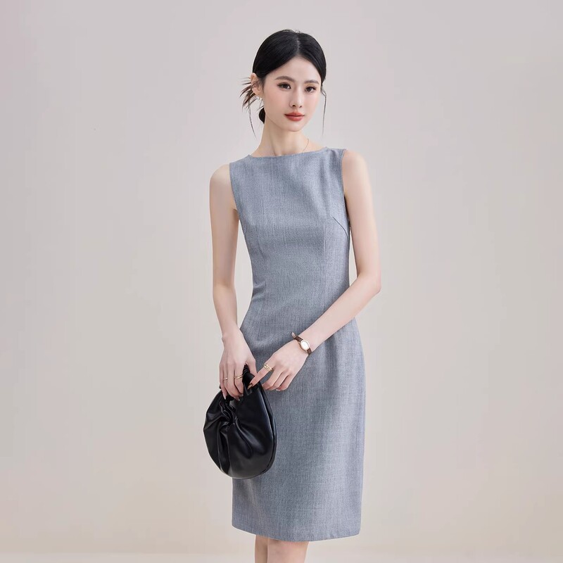2026 Summer Gray Sleeveless Dress Commuting Slim Fit Mid-Length Professional Wear Wholesale 2026 Summer Gray Sleeveless Dress Commuting Slim Fit Mid-Length Professional Wear Wholesale