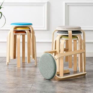 Bent Wood Stool, Fashionable and Creative Living Room Small Chair, Household High Round Stool, Simple Soft Surface Dining Table Bench, Adult Dining Chair