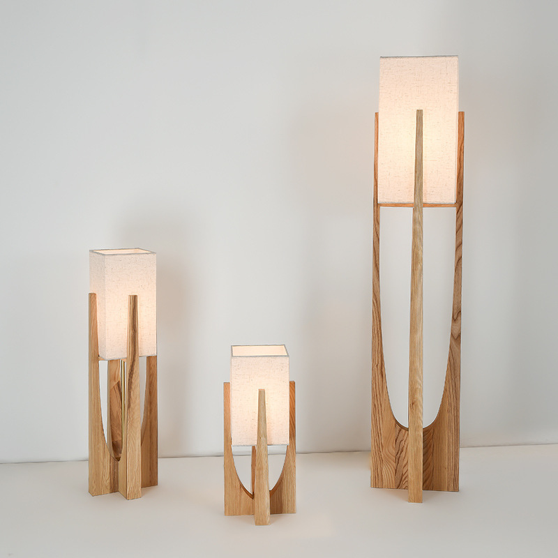 Designer Modern Simple Chinese Ash Wood Copper Floor Lamp Living Room Bedroom Sofa Vertical Fabric Table Lamp