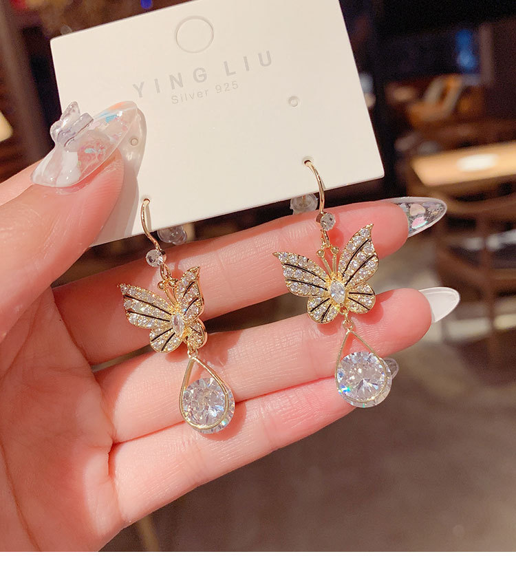 Fashion Butterfly Alloy Plating Inlay Zircon Women's Drop Earrings 1 Pair display picture 1