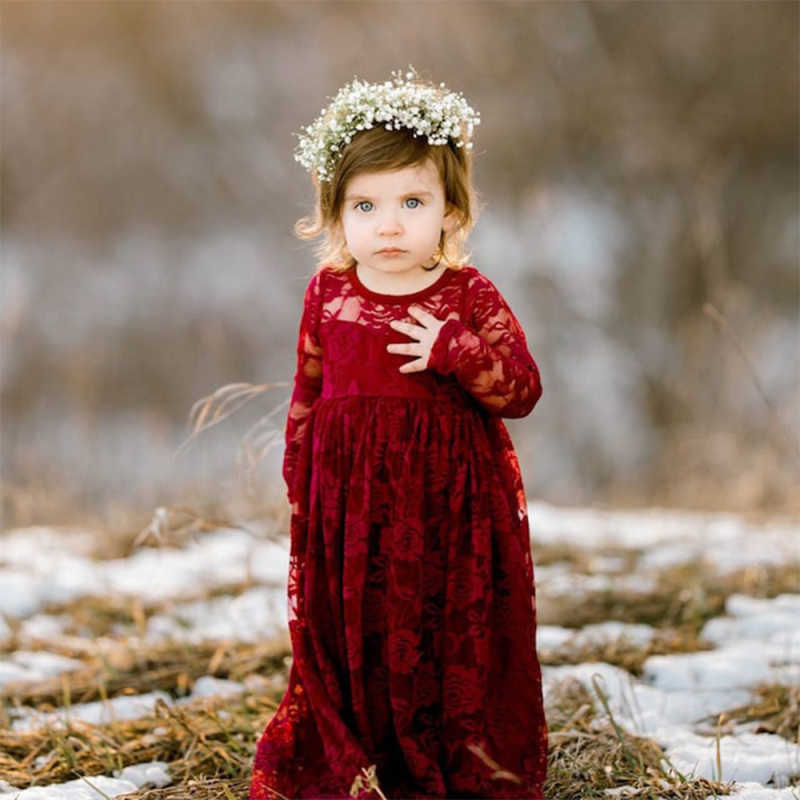 Vestido de novia para niñas, estilo europeo y americano, de encaje, manga larga, vestido de hada, vestido largo para cumpleaños y actuaciones.