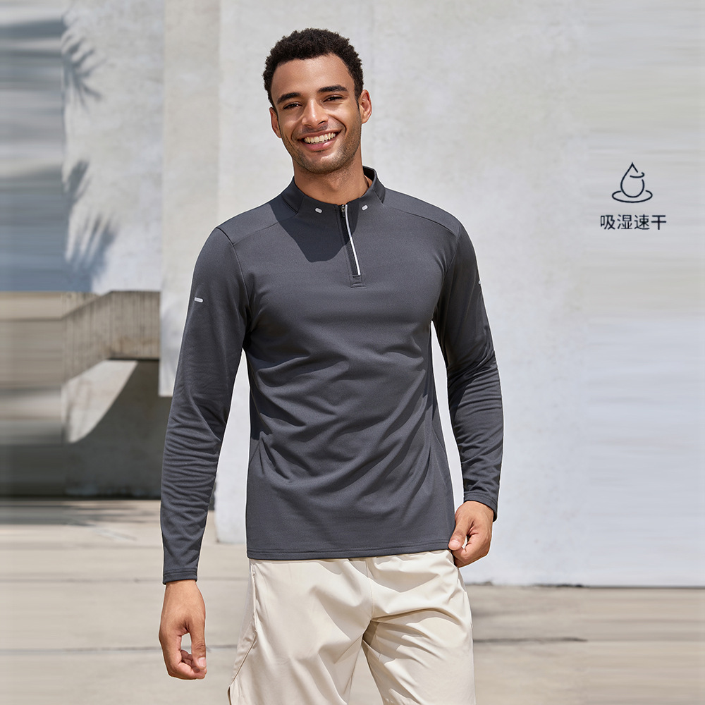 Ropa de secado rápido de hombre al aire libre de cuello medio cremallera camiseta de manga larga camiseta polo para correr ropa de entrenamiento de fitness casual