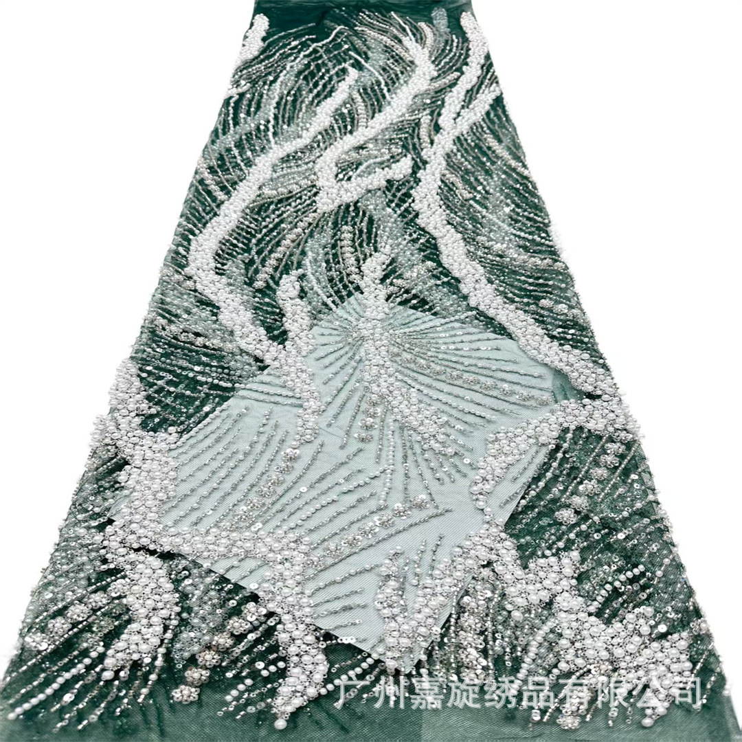 Vestido de noche elegante con cuentas de estilo medioriental, tela de moda para bodas, tela de malla resistente con lentejuelas y encaje bordado.
