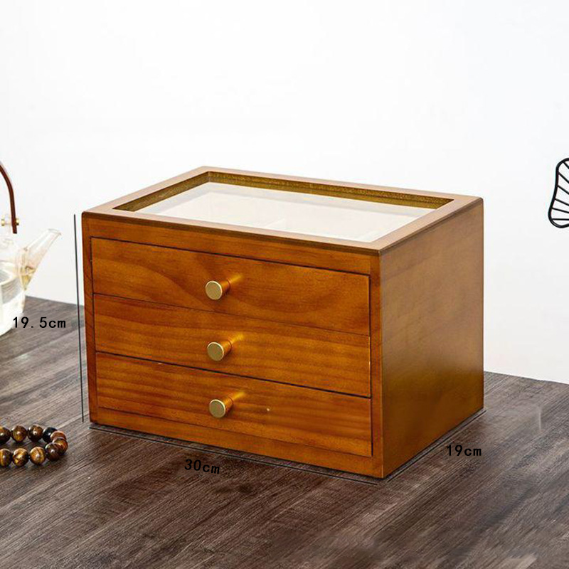 Caja de joyería de madera sólida en stock, caja de almacenamiento de joyería retro multicapa, regalo de boda, caja de joyería de madera de lujo ligera personalizada image 8