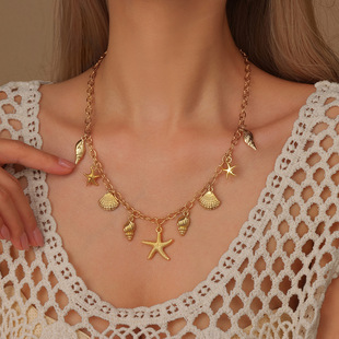 European and American Cross-Border New Product Golden Starfish Shell Necklace Women's Seaside Accessories High-End Vacation Turtle Pendant Clavicle