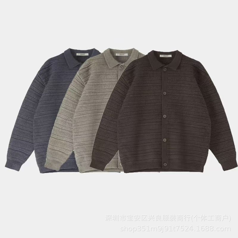 2026 Spring and Autumn New Cardigan Sweater, American Retro Casual Lazy Style, Turn-down Collar Knitwear, Men's Solid Color Jacket, Trendy 2026 Spring and Autumn New Cardigan Sweater, American Retro Casual Lazy Style, Turn-down Collar Knitwear, Men's Solid Color Jacket, Trendy