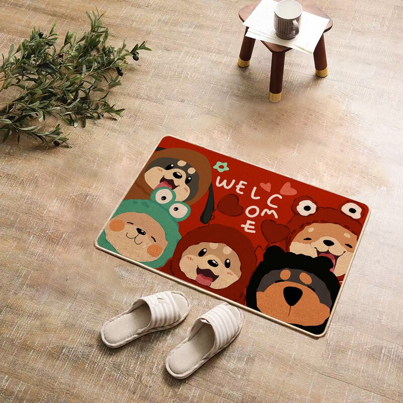 Cartoon Kitchen Floor Mat Linen Rubber Printed Absorbent Bathroom Toilet Non-Slip Foot Mat Entry Door Mat Home Carpet
