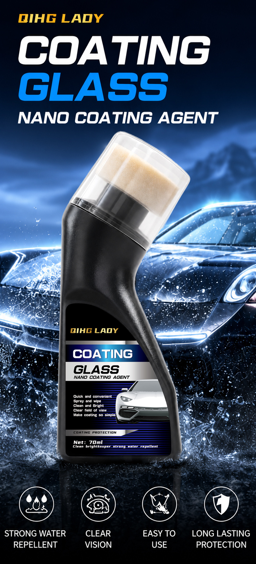 Car Glass Coating Spray Anti-Fog, Waterproof, Water-Repellent, Long-Lasting Cleaner for Car Glass Coating