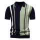 2025 summer cross-border new men's lapel short sleeve knitted polo striped stitching European size short sleeve polo shirt men