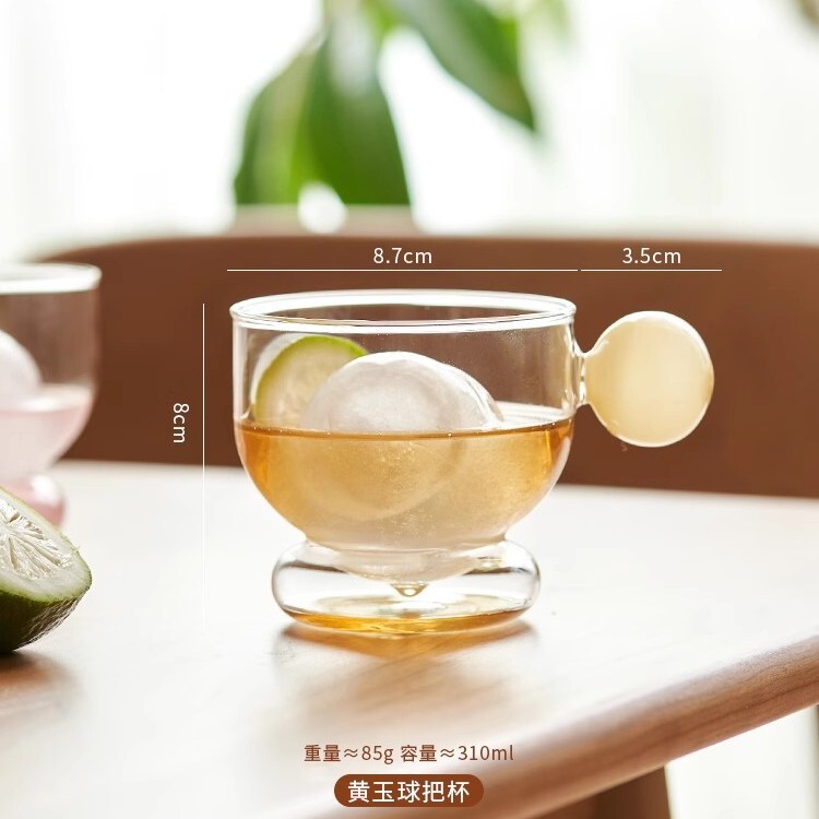 高ホウ素シリコンガラス球形カップ単層カップ家庭用かわいい冷たいカップ子供用ハンドル付き牛乳グラス|undefined