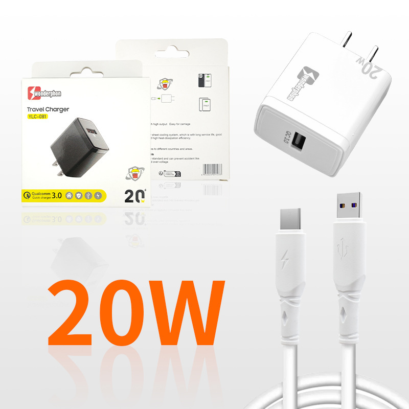 Hot Selling American 20W Pd USB Charger with C-Type Cable Charging Fast Portable Charger Mobile Phone
