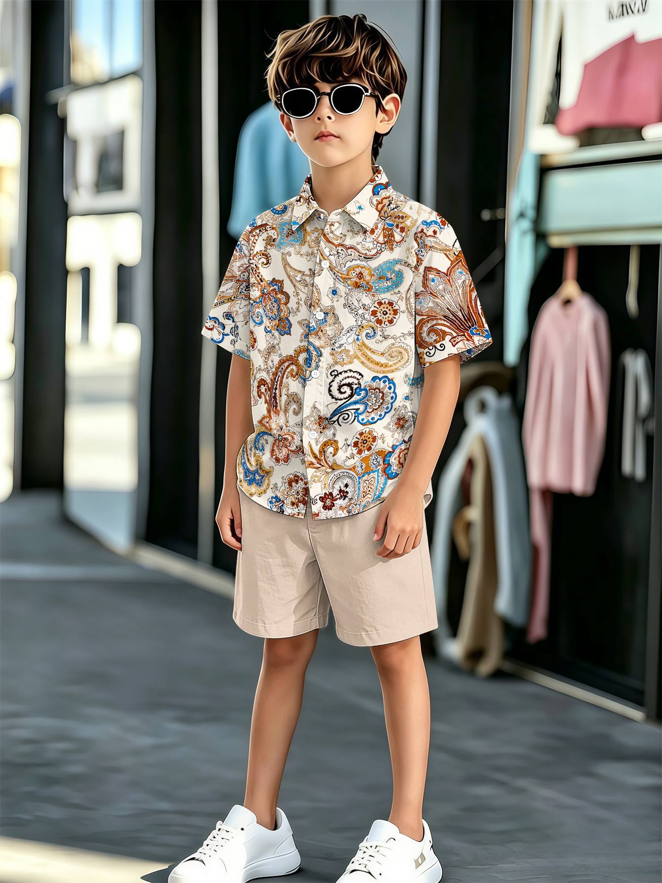 Sommer Set Mit Hemd Und Shorts Für Jungen Mit Totem-muster_voghion.com