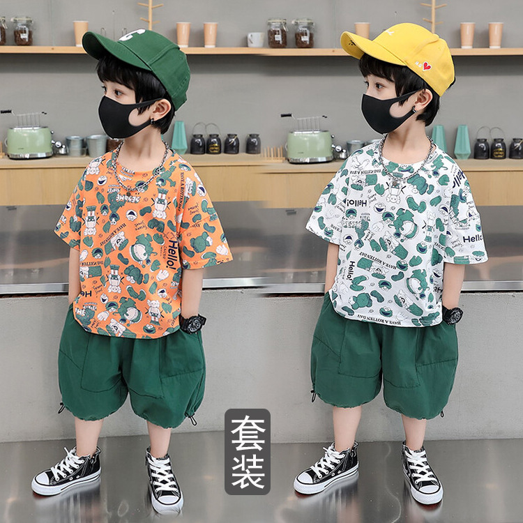 儿童套装男童2024新款夏装小童男孩帅气夏季韩版短袖短款两件套潮