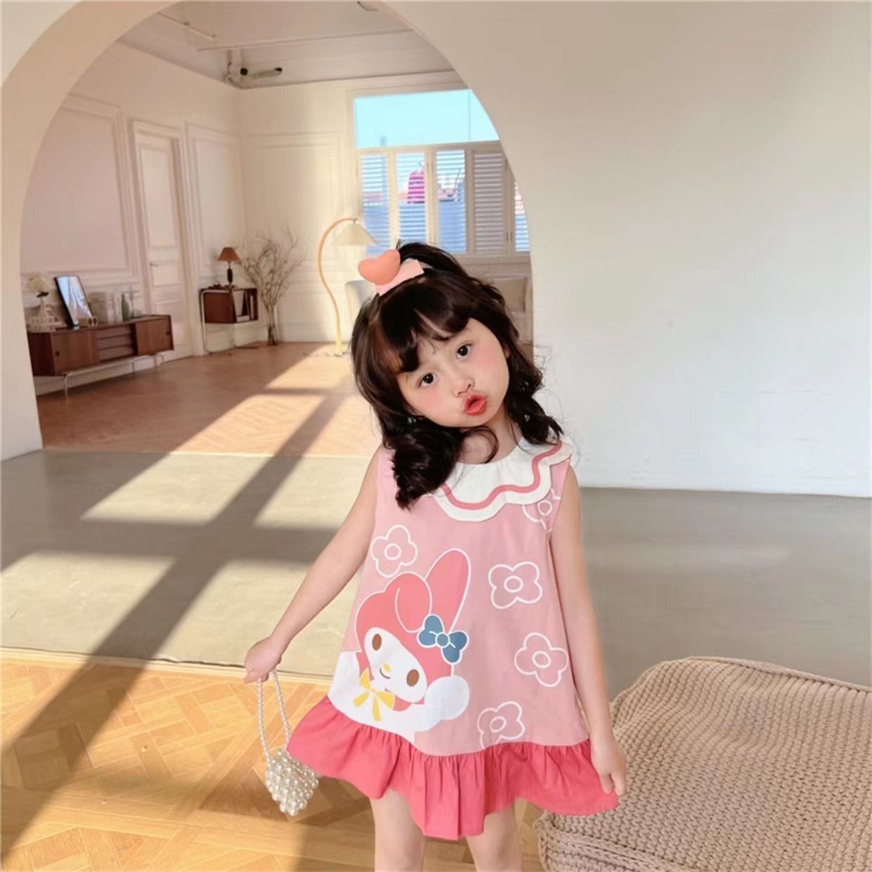 2025夏季新款女童梦幻卡通背心荷叶边卡通凯蒂猫无袖连衣裙裙子潮